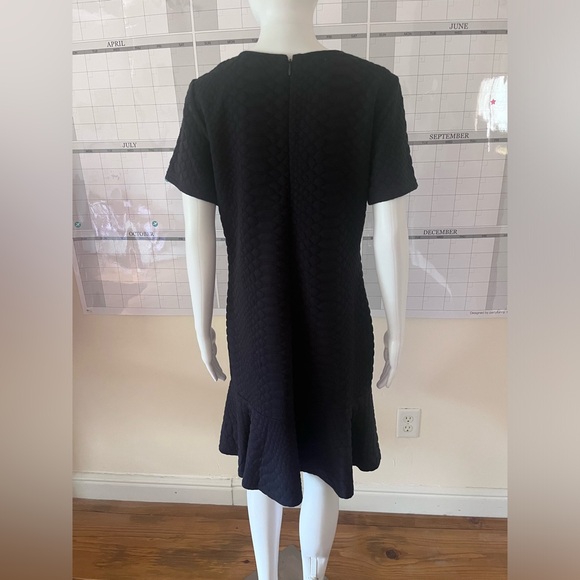 Sharagano navy blue lizard 🦎 scale puff print dress size 10 ruffle hem - Picture 4 of 8